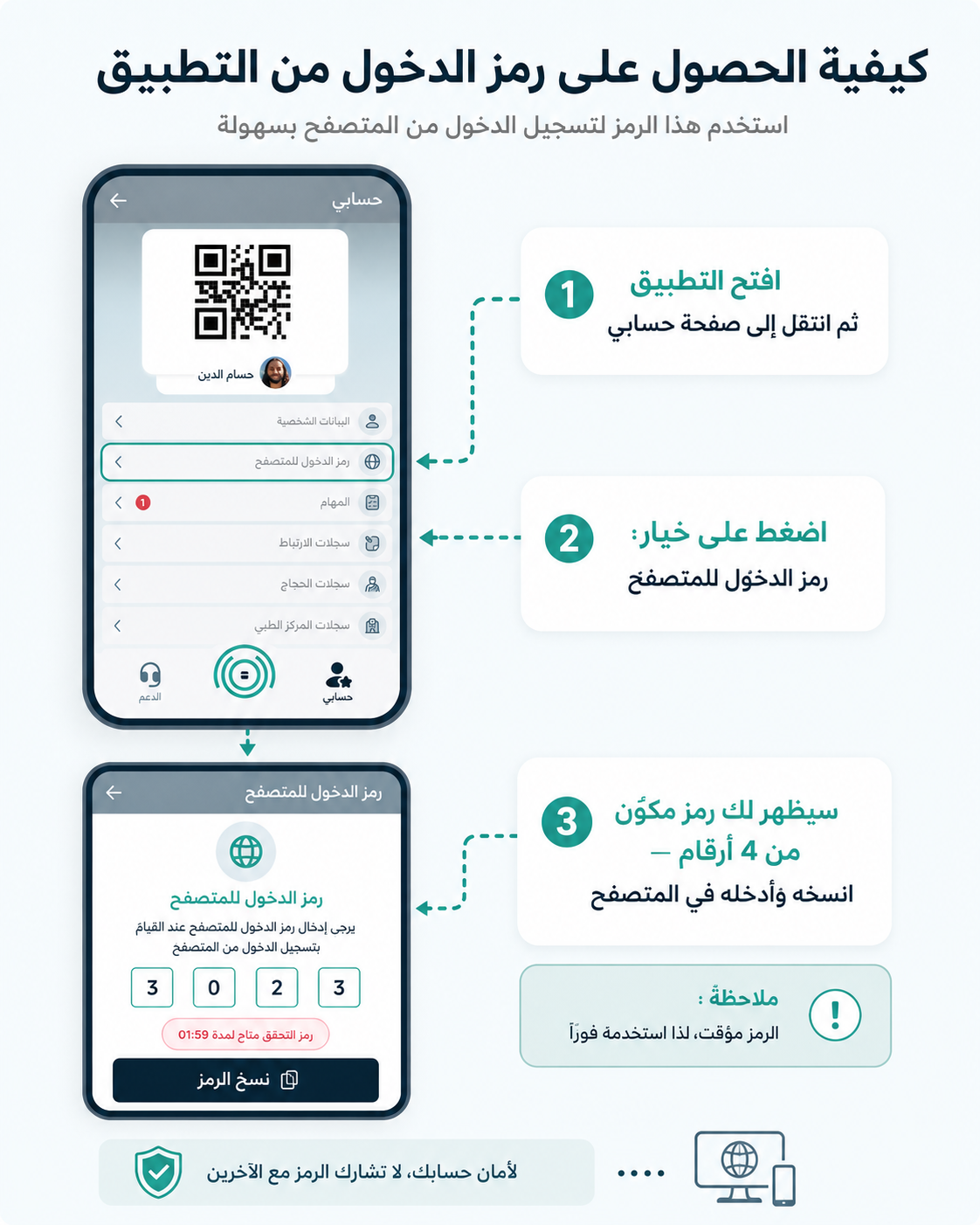 طريقة الحصول على رمز الدخول من التطبيق